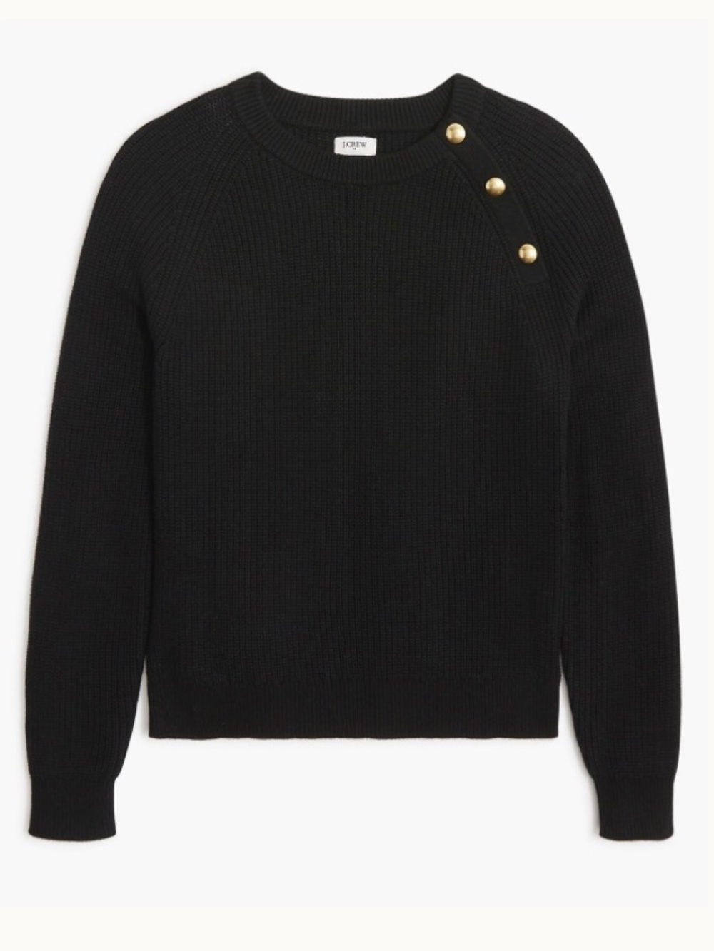 Black Button Raglan Crewneck Sweater